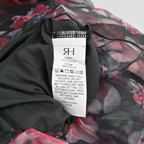 RIHOAS Dress Size S VNeck Floral Print Tiered Layered Halter Midi Black Pink NEW - Picture 10 of 12